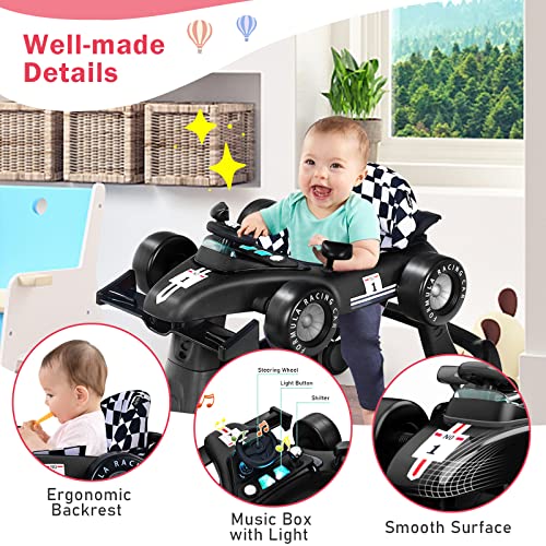 BABY JOY 4 in 1 Baby Walker  Foldable Activity Walker with Adjustable Height & Speed  Music  Lights  Anti Rollover  Toddler Push Walker  Baby Walker with Wheels for Boys Girls 6 18 Months  Black