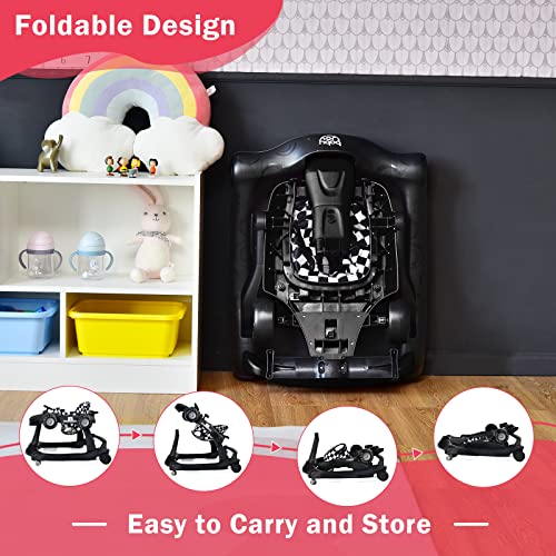 BABY JOY 4 in 1 Baby Walker  Foldable Activity Walker with Adjustable Height & Speed  Music  Lights  Anti Rollover  Toddler Push Walker  Baby Walker with Wheels for Boys Girls 6 18 Months  Black