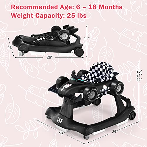BABY JOY 4 in 1 Baby Walker  Foldable Activity Walker with Adjustable Height & Speed  Music  Lights  Anti Rollover  Toddler Push Walker  Baby Walker with Wheels for Boys Girls 6 18 Months  Black