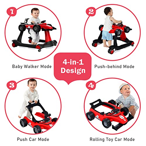 BABY JOY 4 in 1 Baby Walker  Foldable Activity Walker with Adjustable Height & Speed  Music  Lights  Anti Rollover  Toddler Push Walker  Baby Walker with Wheels for Boys Girls 6 18 Months  Black