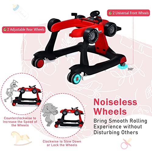 BABY JOY 4 in 1 Baby Walker  Foldable Activity Walker with Adjustable Height & Speed  Music  Lights  Anti Rollover  Toddler Push Walker  Baby Walker with Wheels for Boys Girls 6 18 Months  Black