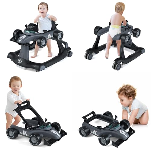 BABY JOY 4 in 1 Baby Walker  Foldable Activity Walker with Adjustable Height & Speed  Music  Lights  Anti Rollover  Toddler Push Walker  Baby Walker with Wheels for Boys Girls 6 18 Months  Black