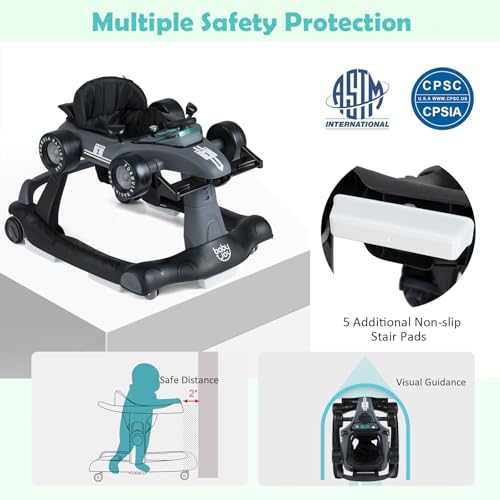 BABY JOY 4 in 1 Baby Walker  Foldable Activity Walker with Adjustable Height & Speed  Music  Lights  Anti Rollover  Toddler Push Walker  Baby Walker with Wheels for Boys Girls 6 18 Months  Black