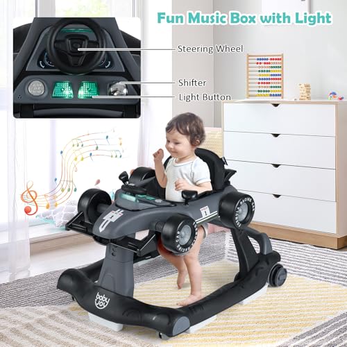 BABY JOY 4 in 1 Baby Walker  Foldable Activity Walker with Adjustable Height & Speed  Music  Lights  Anti Rollover  Toddler Push Walker  Baby Walker with Wheels for Boys Girls 6 18 Months  Black