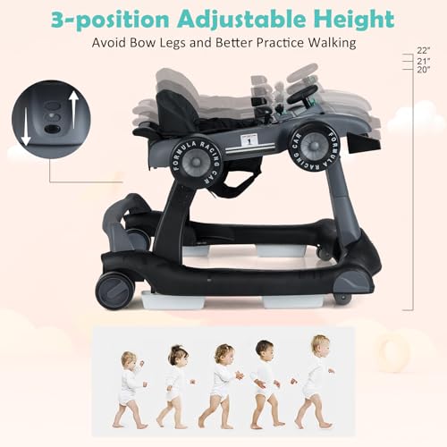 BABY JOY 4 in 1 Baby Walker  Foldable Activity Walker with Adjustable Height & Speed  Music  Lights  Anti Rollover  Toddler Push Walker  Baby Walker with Wheels for Boys Girls 6 18 Months  Black
