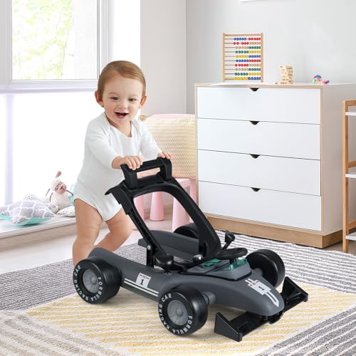 BABY JOY 4 in 1 Baby Walker  Foldable Activity Walker with Adjustable Height & Speed  Music  Lights  Anti Rollover  Toddler Push Walker  Baby Walker with Wheels for Boys Girls 6 18 Months  Black