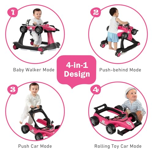 BABY JOY 4 in 1 Baby Walker  Foldable Activity Walker with Adjustable Height & Speed  Music  Lights  Anti Rollover  Toddler Push Walker  Baby Walker with Wheels for Boys Girls 6 18 Months  Black