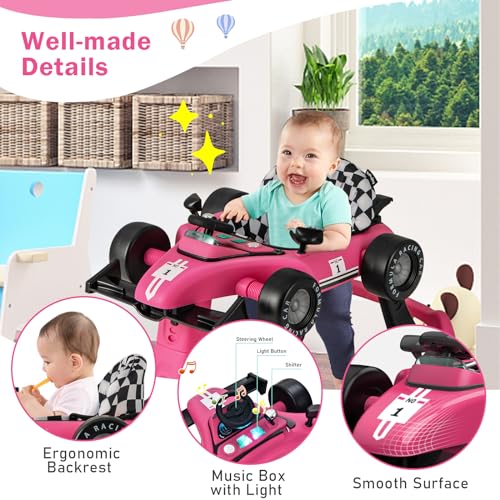 BABY JOY 4 in 1 Baby Walker  Foldable Activity Walker with Adjustable Height & Speed  Music  Lights  Anti Rollover  Toddler Push Walker  Baby Walker with Wheels for Boys Girls 6 18 Months  Black