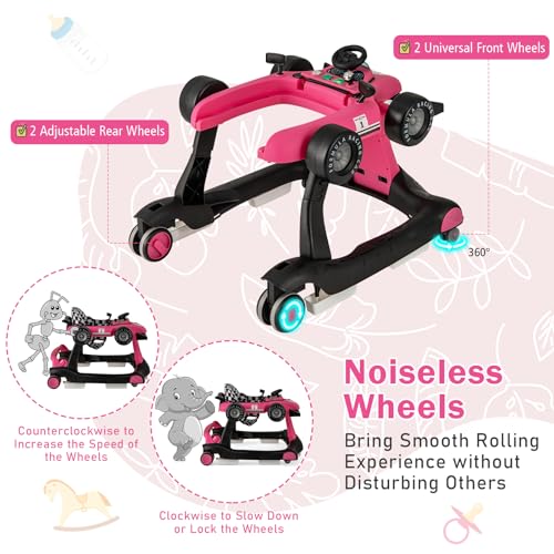 BABY JOY 4 in 1 Baby Walker  Foldable Activity Walker with Adjustable Height & Speed  Music  Lights  Anti Rollover  Toddler Push Walker  Baby Walker with Wheels for Boys Girls 6 18 Months  Black