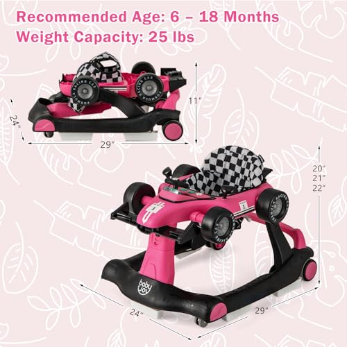 BABY JOY 4 in 1 Baby Walker  Foldable Activity Walker with Adjustable Height & Speed  Music  Lights  Anti Rollover  Toddler Push Walker  Baby Walker with Wheels for Boys Girls 6 18 Months  Black
