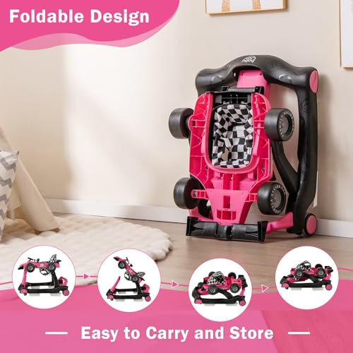 BABY JOY 4 in 1 Baby Walker  Foldable Activity Walker with Adjustable Height & Speed  Music  Lights  Anti Rollover  Toddler Push Walker  Baby Walker with Wheels for Boys Girls 6 18 Months  Black