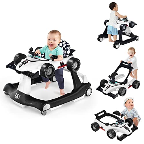 BABY JOY 4 in 1 Baby Walker  Foldable Activity Walker with Adjustable Height & Speed  Music  Lights  Anti Rollover  Toddler Push Walker  Baby Walker with Wheels for Boys Girls 6 18 Months  Black