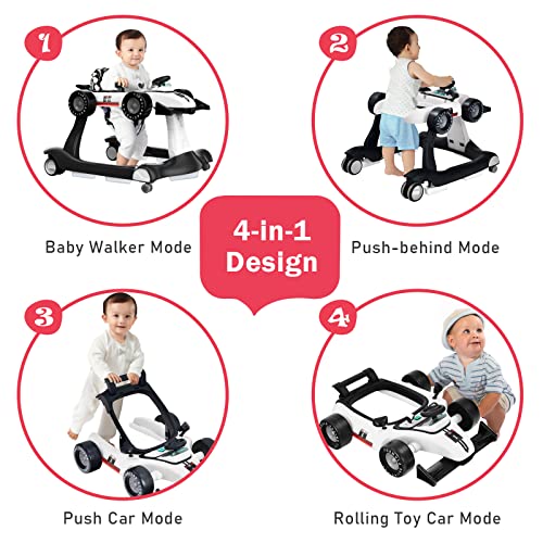 BABY JOY 4 in 1 Baby Walker  Foldable Activity Walker with Adjustable Height & Speed  Music  Lights  Anti Rollover  Toddler Push Walker  Baby Walker with Wheels for Boys Girls 6 18 Months  Black