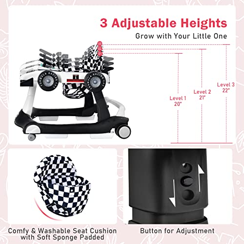 BABY JOY 4 in 1 Baby Walker  Foldable Activity Walker with Adjustable Height & Speed  Music  Lights  Anti Rollover  Toddler Push Walker  Baby Walker with Wheels for Boys Girls 6 18 Months  Black