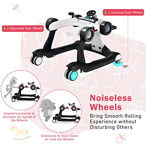 BABY JOY 4 in 1 Baby Walker  Foldable Activity Walker with Adjustable Height & Speed  Music  Lights  Anti Rollover  Toddler Push Walker  Baby Walker with Wheels for Boys Girls 6 18 Months  Black
