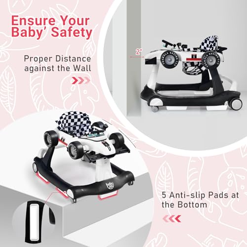 BABY JOY 4 in 1 Baby Walker  Foldable Activity Walker with Adjustable Height & Speed  Music  Lights  Anti Rollover  Toddler Push Walker  Baby Walker with Wheels for Boys Girls 6 18 Months  Black