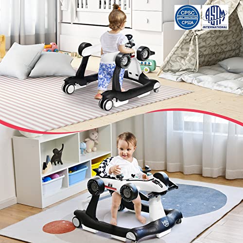 BABY JOY 4 in 1 Baby Walker  Foldable Activity Walker with Adjustable Height & Speed  Music  Lights  Anti Rollover  Toddler Push Walker  Baby Walker with Wheels for Boys Girls 6 18 Months  Black