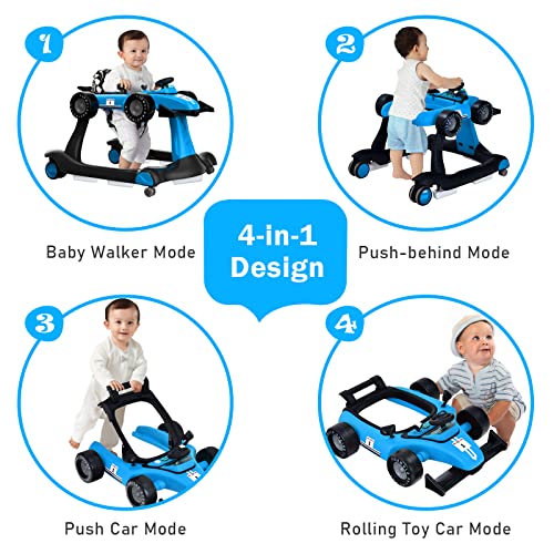 BABY JOY 4 in 1 Baby Walker  Foldable Activity Walker with Adjustable Height & Speed  Music  Lights  Anti Rollover  Toddler Push Walker  Baby Walker with Wheels for Boys Girls 6 18 Months  Black
