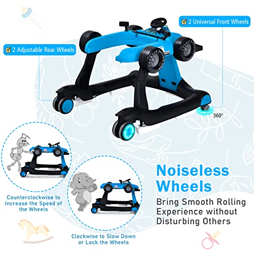 BABY JOY 4 in 1 Baby Walker  Foldable Activity Walker with Adjustable Height & Speed  Music  Lights  Anti Rollover  Toddler Push Walker  Baby Walker with Wheels for Boys Girls 6 18 Months  Black