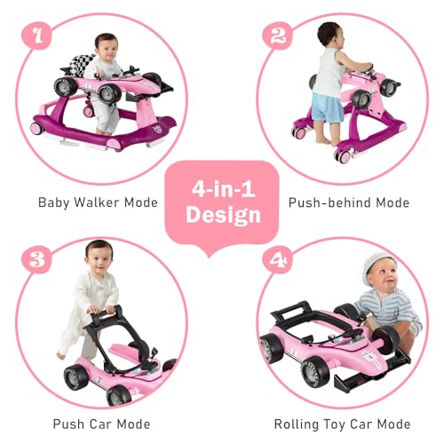 BABY JOY 4 in 1 Baby Walker  Foldable Activity Walker with Adjustable Height & Speed  Music  Lights  Anti Rollover  Toddler Push Walker  Baby Walker with Wheels for Boys Girls 6 18 Months  Black