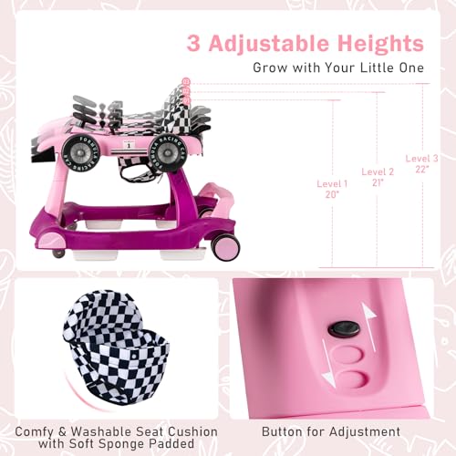 BABY JOY 4 in 1 Baby Walker  Foldable Activity Walker with Adjustable Height & Speed  Music  Lights  Anti Rollover  Toddler Push Walker  Baby Walker with Wheels for Boys Girls 6 18 Months  Black