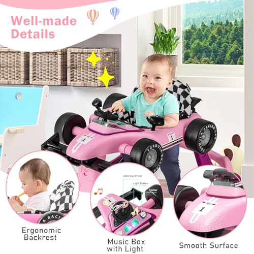 BABY JOY 4 in 1 Baby Walker  Foldable Activity Walker with Adjustable Height & Speed  Music  Lights  Anti Rollover  Toddler Push Walker  Baby Walker with Wheels for Boys Girls 6 18 Months  Black