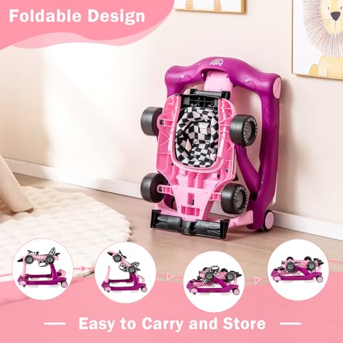 BABY JOY 4 in 1 Baby Walker  Foldable Activity Walker with Adjustable Height & Speed  Music  Lights  Anti Rollover  Toddler Push Walker  Baby Walker with Wheels for Boys Girls 6 18 Months  Black