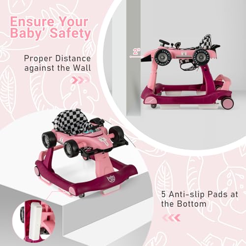 BABY JOY 4 in 1 Baby Walker  Foldable Activity Walker with Adjustable Height & Speed  Music  Lights  Anti Rollover  Toddler Push Walker  Baby Walker with Wheels for Boys Girls 6 18 Months  Black