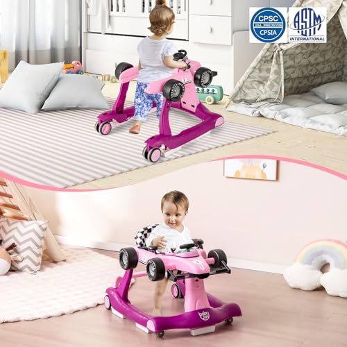 BABY JOY 4 in 1 Baby Walker  Foldable Activity Walker with Adjustable Height & Speed  Music  Lights  Anti Rollover  Toddler Push Walker  Baby Walker with Wheels for Boys Girls 6 18 Months  Black