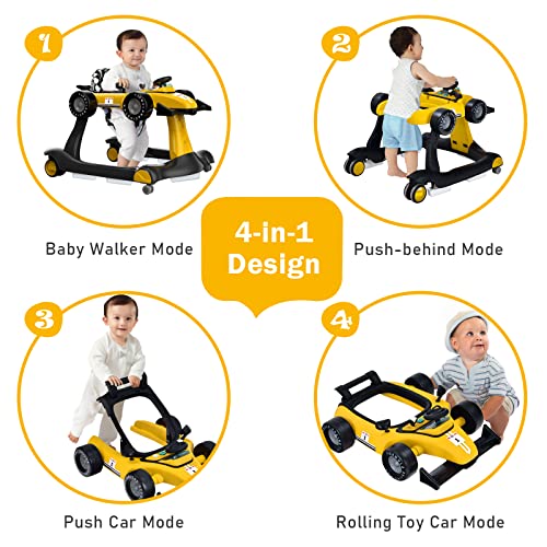 BABY JOY 4 in 1 Baby Walker  Foldable Activity Walker with Adjustable Height & Speed  Music  Lights  Anti Rollover  Toddler Push Walker  Baby Walker with Wheels for Boys Girls 6 18 Months  Black