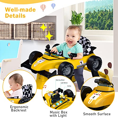 BABY JOY 4 in 1 Baby Walker  Foldable Activity Walker with Adjustable Height & Speed  Music  Lights  Anti Rollover  Toddler Push Walker  Baby Walker with Wheels for Boys Girls 6 18 Months  Black