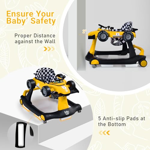 BABY JOY 4 in 1 Baby Walker  Foldable Activity Walker with Adjustable Height & Speed  Music  Lights  Anti Rollover  Toddler Push Walker  Baby Walker with Wheels for Boys Girls 6 18 Months  Black