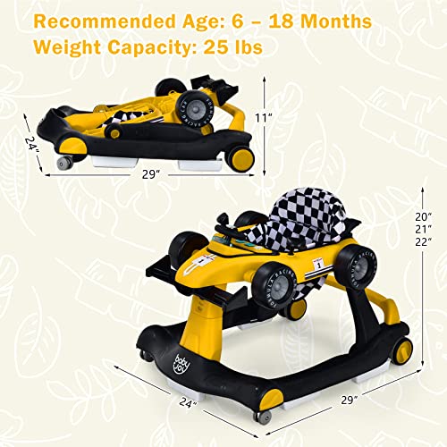 BABY JOY 4 in 1 Baby Walker  Foldable Activity Walker with Adjustable Height & Speed  Music  Lights  Anti Rollover  Toddler Push Walker  Baby Walker with Wheels for Boys Girls 6 18 Months  Black