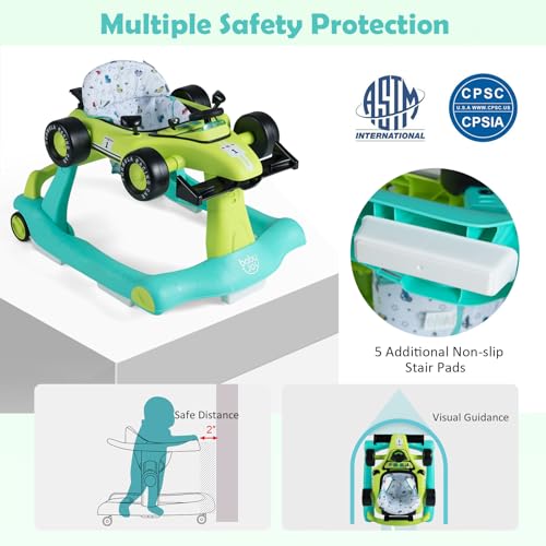 BABY JOY 4 in 1 Baby Walker  Foldable Activity Walker with Adjustable Height & Speed  Music  Lights  Anti Rollover  Toddler Push Walker  Baby Walker with Wheels for Boys Girls 6 18 Months  Black