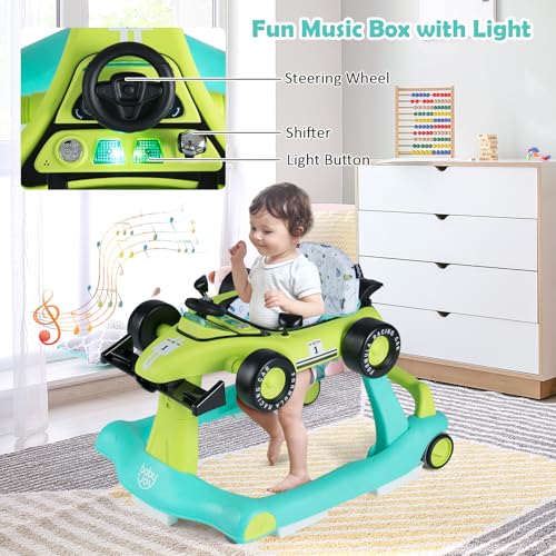 BABY JOY 4 in 1 Baby Walker  Foldable Activity Walker with Adjustable Height & Speed  Music  Lights  Anti Rollover  Toddler Push Walker  Baby Walker with Wheels for Boys Girls 6 18 Months  Black
