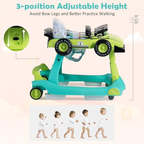 BABY JOY 4 in 1 Baby Walker  Foldable Activity Walker with Adjustable Height & Speed  Music  Lights  Anti Rollover  Toddler Push Walker  Baby Walker with Wheels for Boys Girls 6 18 Months  Black