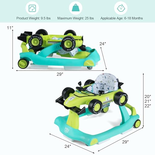 BABY JOY 4 in 1 Baby Walker  Foldable Activity Walker with Adjustable Height & Speed  Music  Lights  Anti Rollover  Toddler Push Walker  Baby Walker with Wheels for Boys Girls 6 18 Months  Black