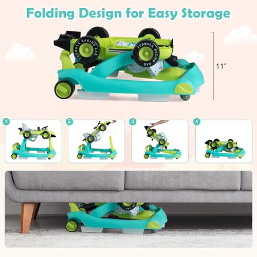 BABY JOY 4 in 1 Baby Walker  Foldable Activity Walker with Adjustable Height & Speed  Music  Lights  Anti Rollover  Toddler Push Walker  Baby Walker with Wheels for Boys Girls 6 18 Months  Black