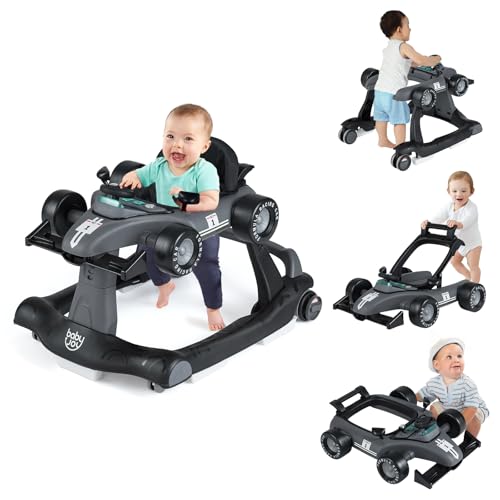 BABY JOY 4 in 1 Baby Walker  Foldable Activity Walker with Adjustable Height & Speed  Music  Lights  Anti Rollover  Toddler Push Walker  Baby Walker with Wheels for Boys Girls 6 18 Months  Black 