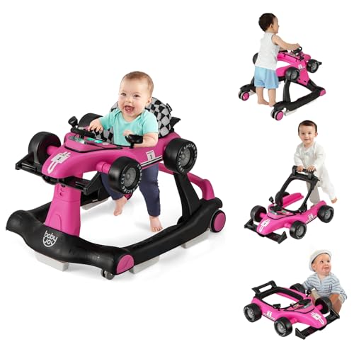 BABY JOY 4 in 1 Baby Walker  Foldable Activity Walker with Adjustable Height & Speed  Music  Lights  Anti Rollover  Toddler Push Walker  Baby Walker with Wheels for Boys Girls 6 18 Months  Black 