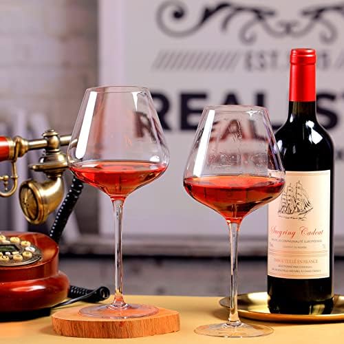 BACLIFE Juego de 4 copas de vino tinto sopladas a mano, copas de vino borgoña de 23 onzas con tallo largo, copa de vino de cristal grande de alta calidad, regalo único para bodas, aniversarios, día de