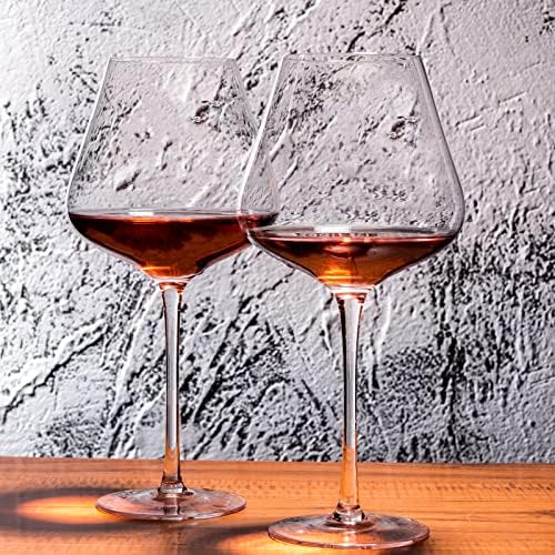 BACLIFE Juego de 4 copas de vino tinto sopladas a mano, copas de vino borgoña de 23 onzas con tallo largo, copa de vino de cristal grande de alta calidad, regalo único para bodas, aniversarios, día de