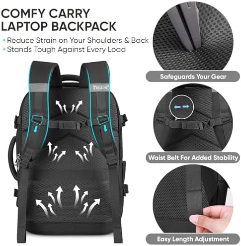 BALEINE Travel Backpack for Women Men  Large Sturdy Carry On Laptop Backpack Gifts for Business  Casual  Weekender  Hiking  Large  Black 