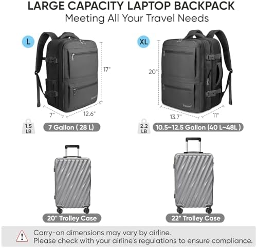 BALEINE Travel Backpack for Women Men  Large Sturdy Carry On Laptop Backpack Gifts for Business  Casual  Weekender  Hiking  Large  Black 