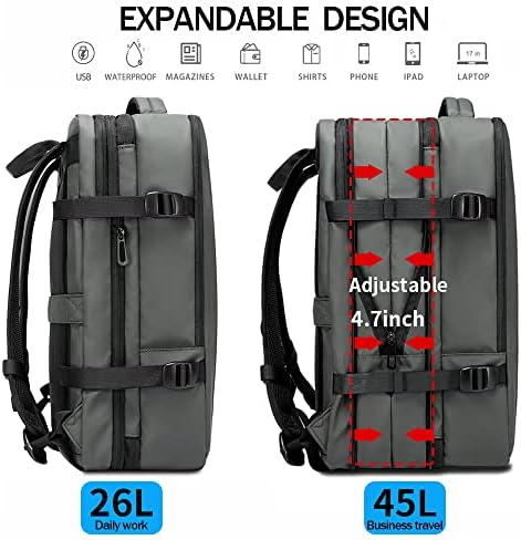 BANGE 45L Carry on Backpack  Expandable Travel Backpacks for Airplanes Convertible Weekend Backpack Briefcase for Traveling Water Resistant College 17 3  Laptop Backpack for Men & Women