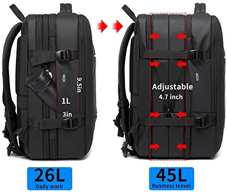 BANGE 45L Expandable Backpack  Water Resistant  Suitable for Travel  College Laptop Backpack for Men & Women