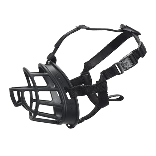 BASKERVILLE ULTRA MUZZLE   Patented Humane Design  Breathable  Dog can Pant and Drink  Adjustable  Padded  Training Muzzle for Medium sized Dogs  Prevents Biting  Wildlife Scavenging  Size 4  Black