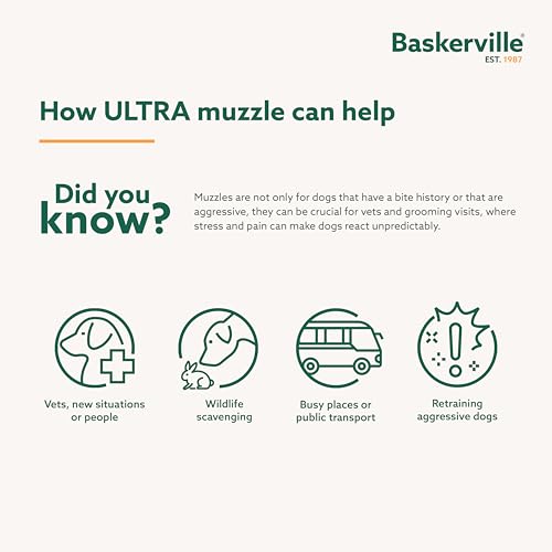 BASKERVILLE ULTRA MUZZLE   Patented Humane Design  Breathable  Dog can Pant and Drink  Adjustable  Padded  Dog Training Muzzle for Large Dogs  Prevents Biting  Wildlife Scavenging  Size 6  Black 