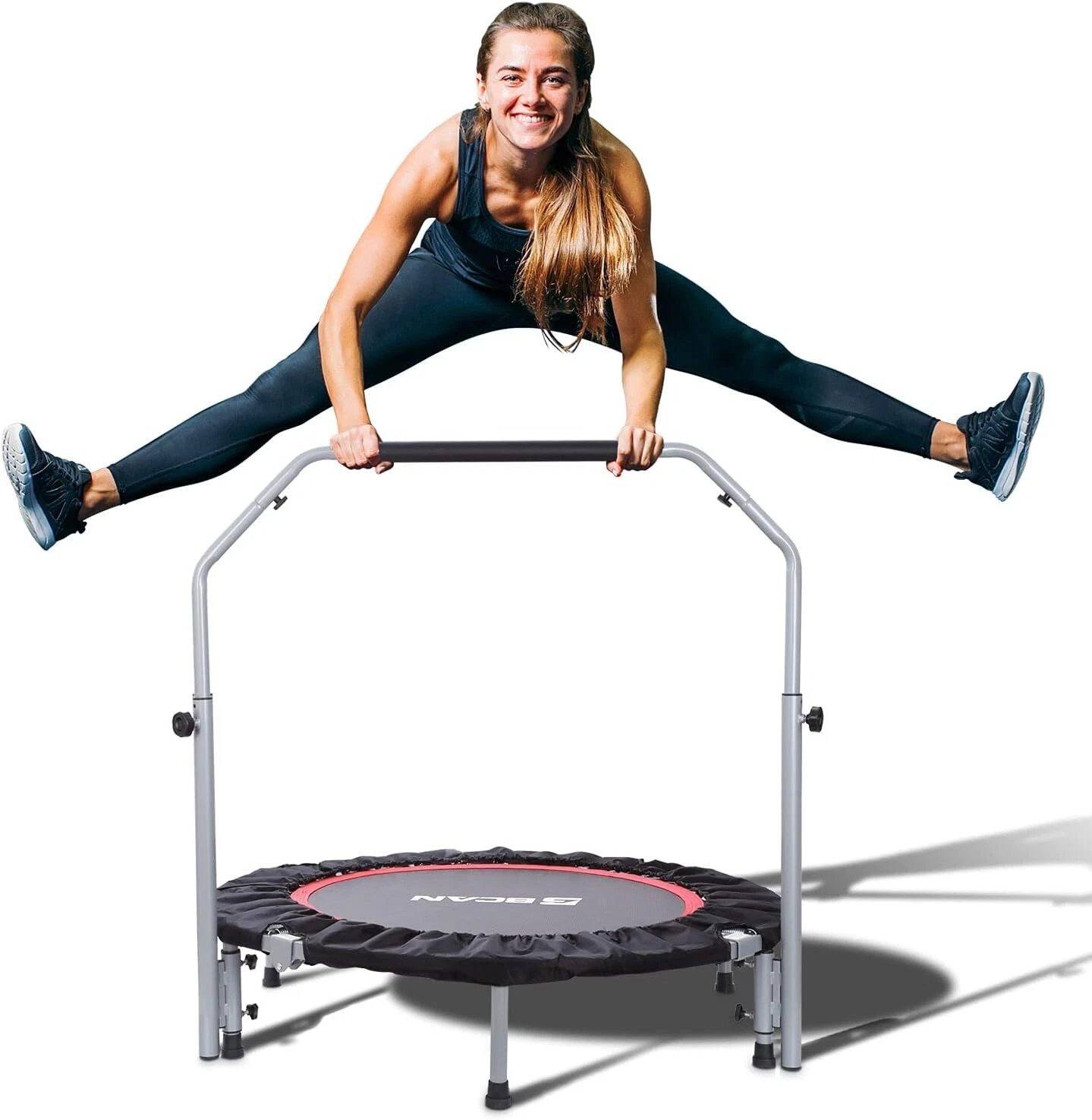 BCAN 40" Foldable Mini Trampoline with Handler Max Load 330lbs Foldable Black