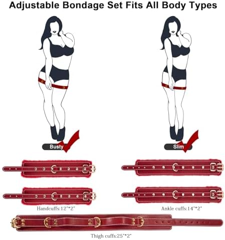 BDSM Kit Sex Bondage Restraints   D Veces 4PCS Set with Adjustable Handcuffs Thigh Cuffs Ankle Cuffs Cross Strap Bondage Set for SM Games BDSM Adult Sex Toys for Couples Women